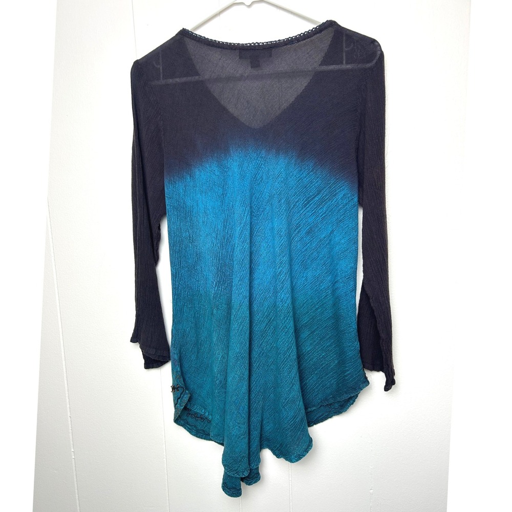 Greater Good Tie Dye Beaded Tunic Top‎ Women L Rayon bohemian 90s art teacher - Picture 2 of 11